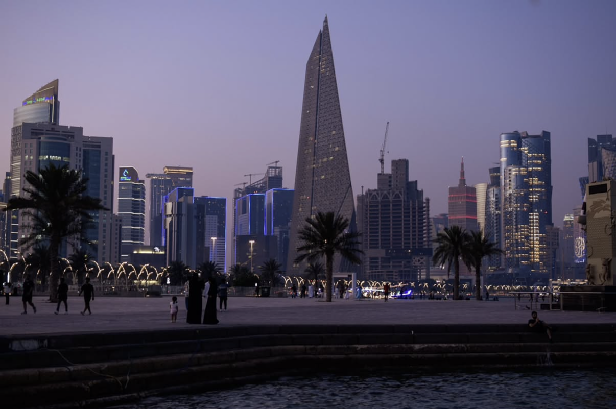 City skyline at dusk